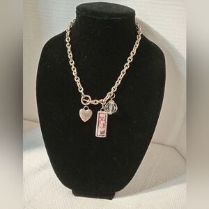 Silver Chain Necklace with Heart and Charm